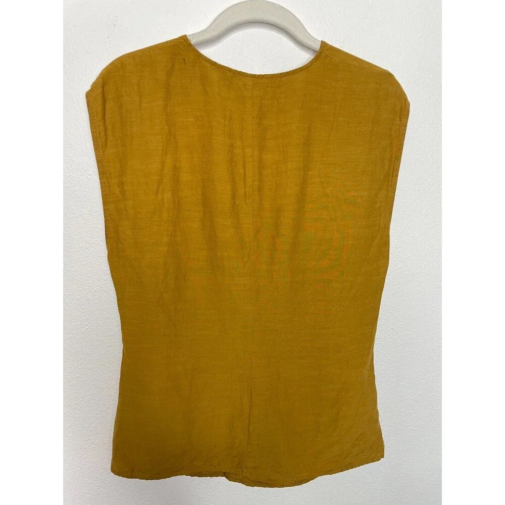 Zara Small Knotted Top Mustard Yellow V-Neck Sleeveless Linen Blend Classicore - Picture 6 of 15
